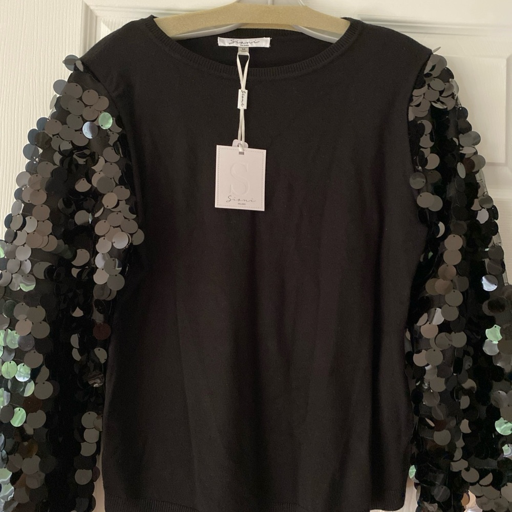 Black Sequin Sleeve Women's Top size m